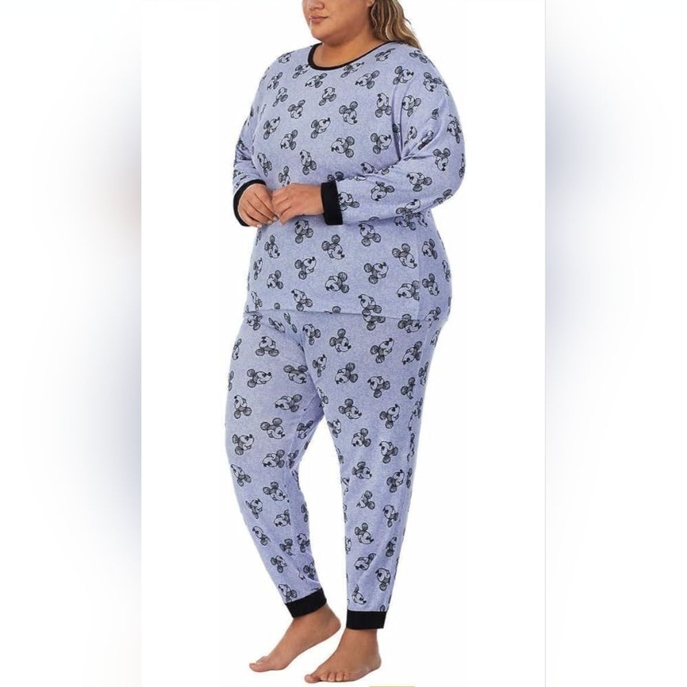 Disney Mickey Mouse 2pc Blue Cozy Long Sleeve Jogger Lounge Pajama Set Size 3X